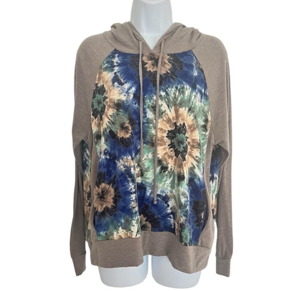 Emerald Blue and Brown Tie-Dye Hoodie